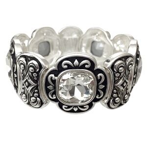 Designer Inspired Black Swirl Rhinestone Stretch Bracelet